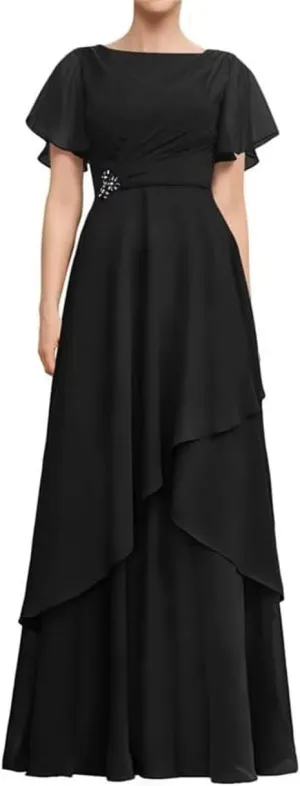SYYS Chiffon Mother of The Bride Dress 2025 A-line Ruffles Sleeve Long Formal Evening Dress SYYS526