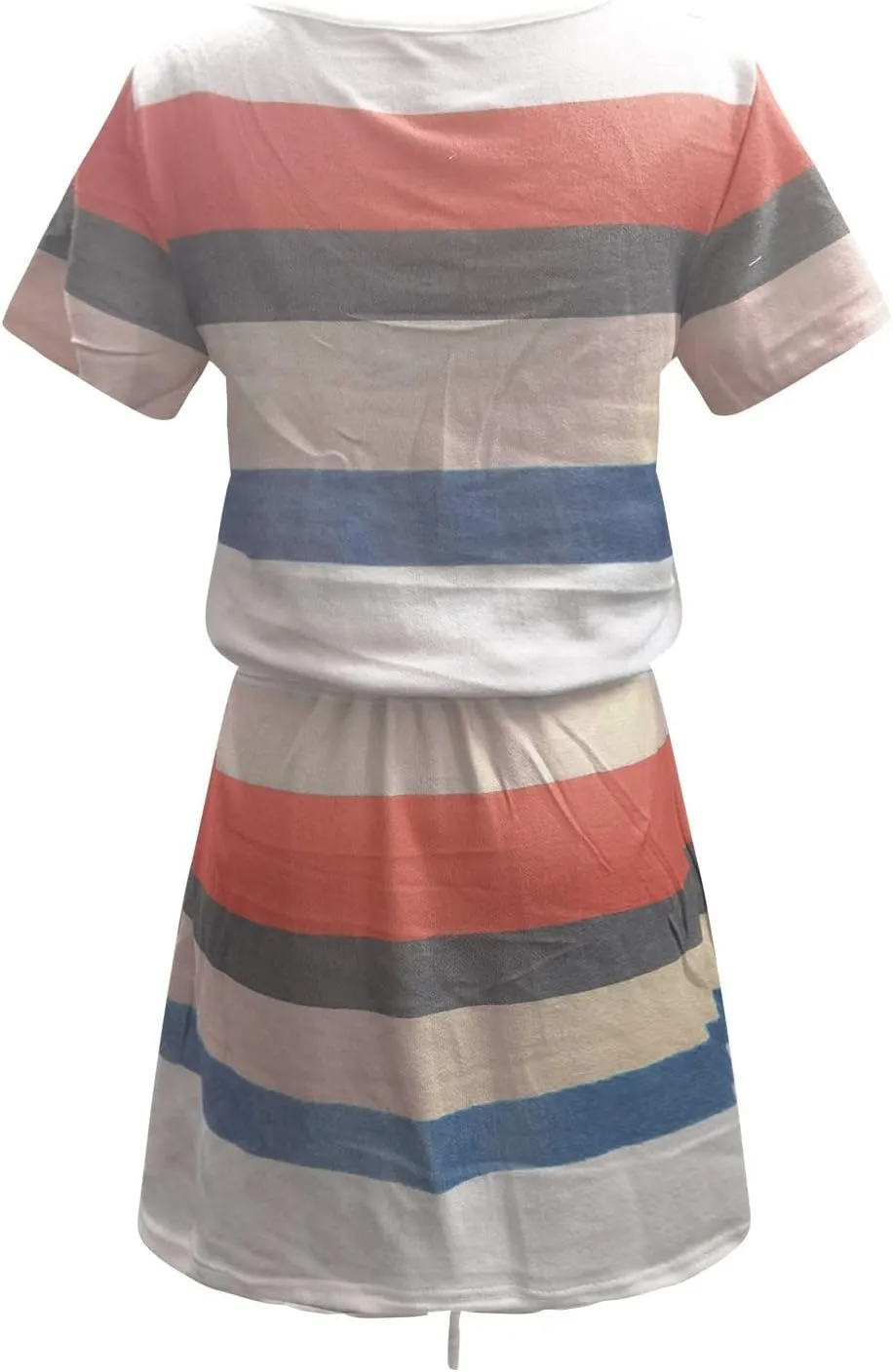 TANGNADE Womens Summer Sun Dress Short Sleeve Round Neck Tie Front A-Line Mini Dresses with Pockets Vacation Outfits