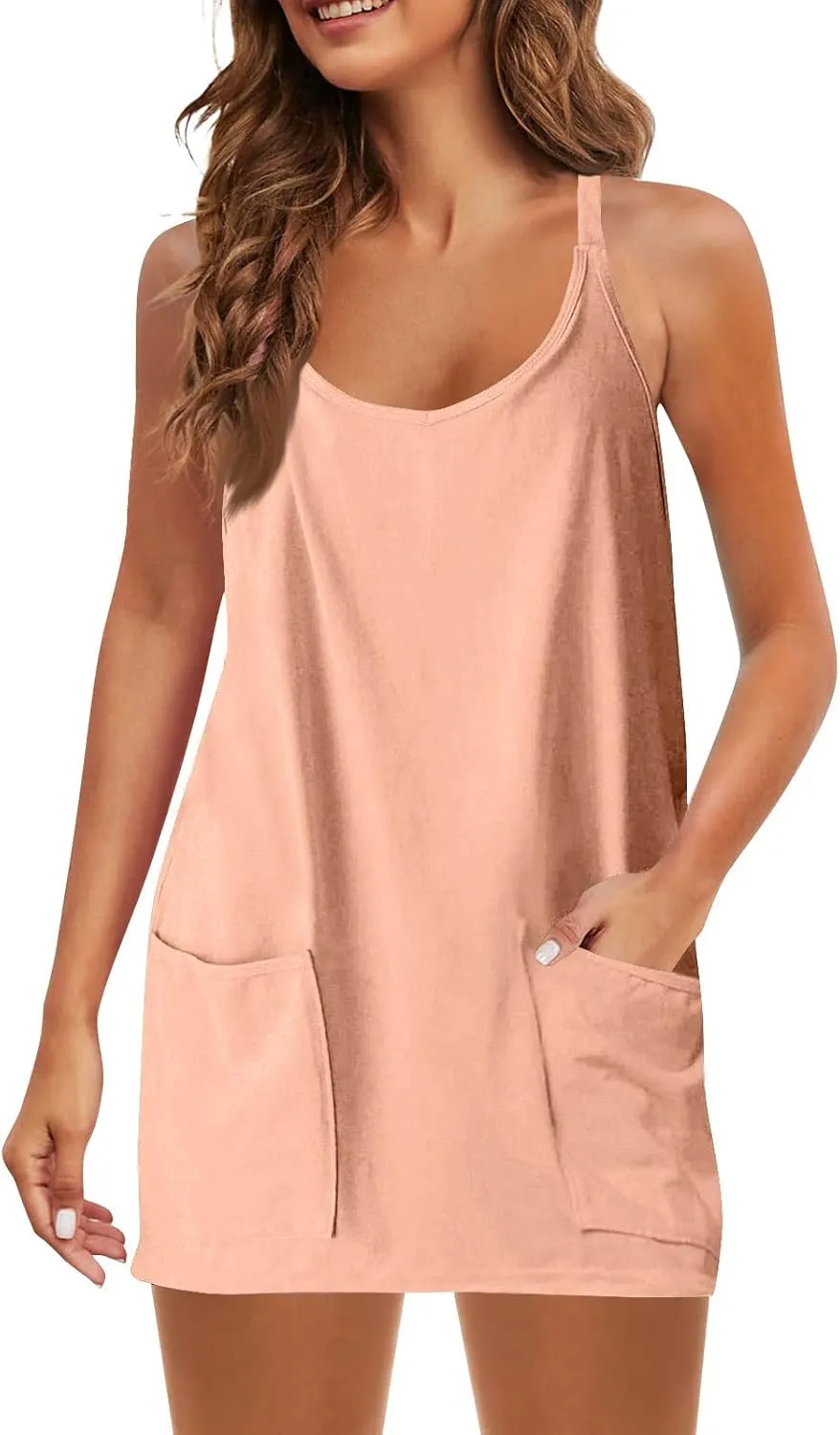 Tennis Dress for Women Built-in Shorts Casual Sleeveless Spaghetti Strap Sundress Workout Athletic Dress with Pocket