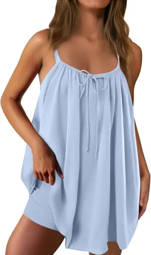 Tennis Dress for Women Built-in Shorts Casual Sleeveless Spaghetti Strap Sundress Workout Athletic Dress with Pocket
