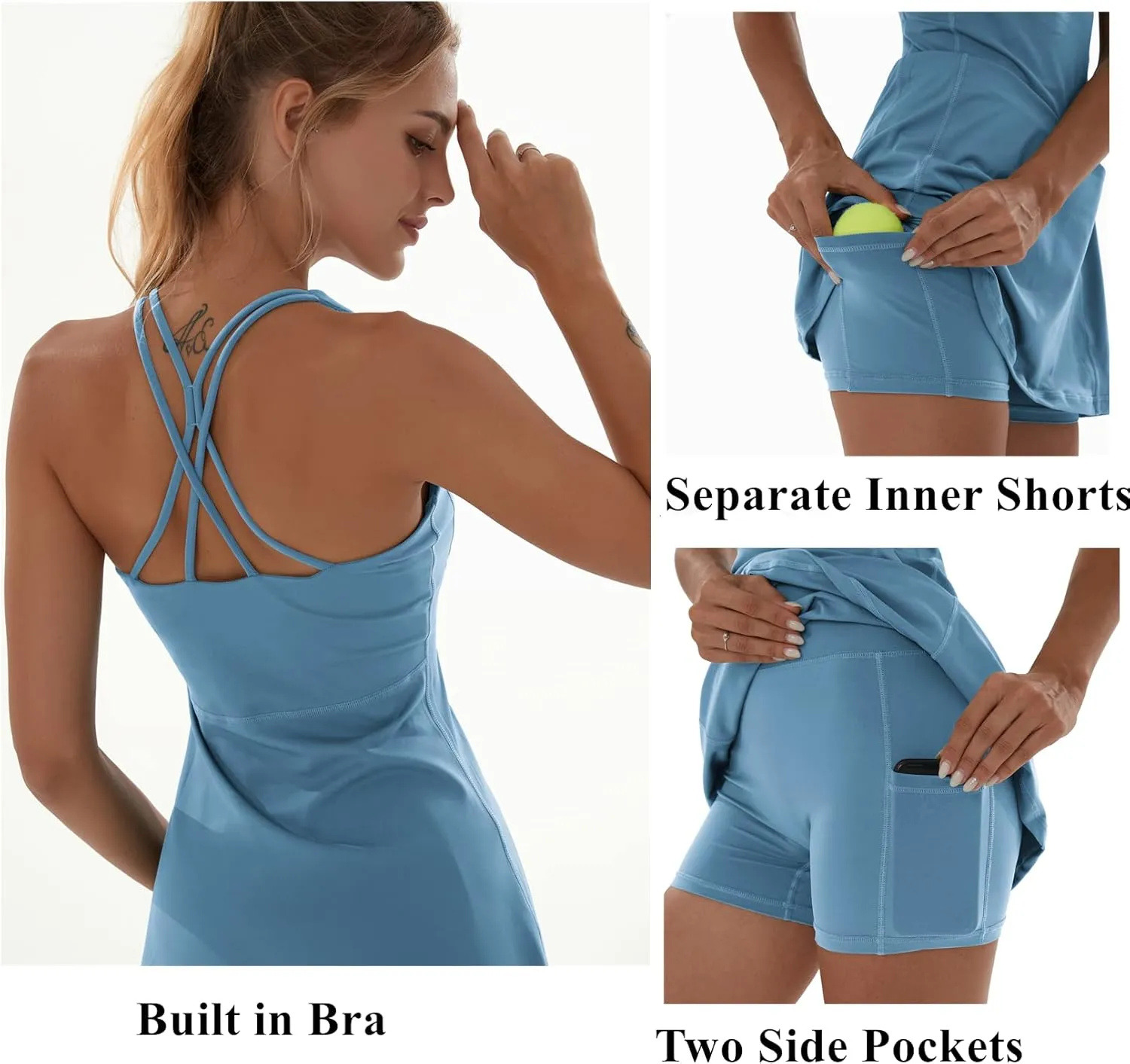 Tennis Dress for Women Workout Dress with Built-in Bra & Shorts Pockets for Athletic Exercise Golf