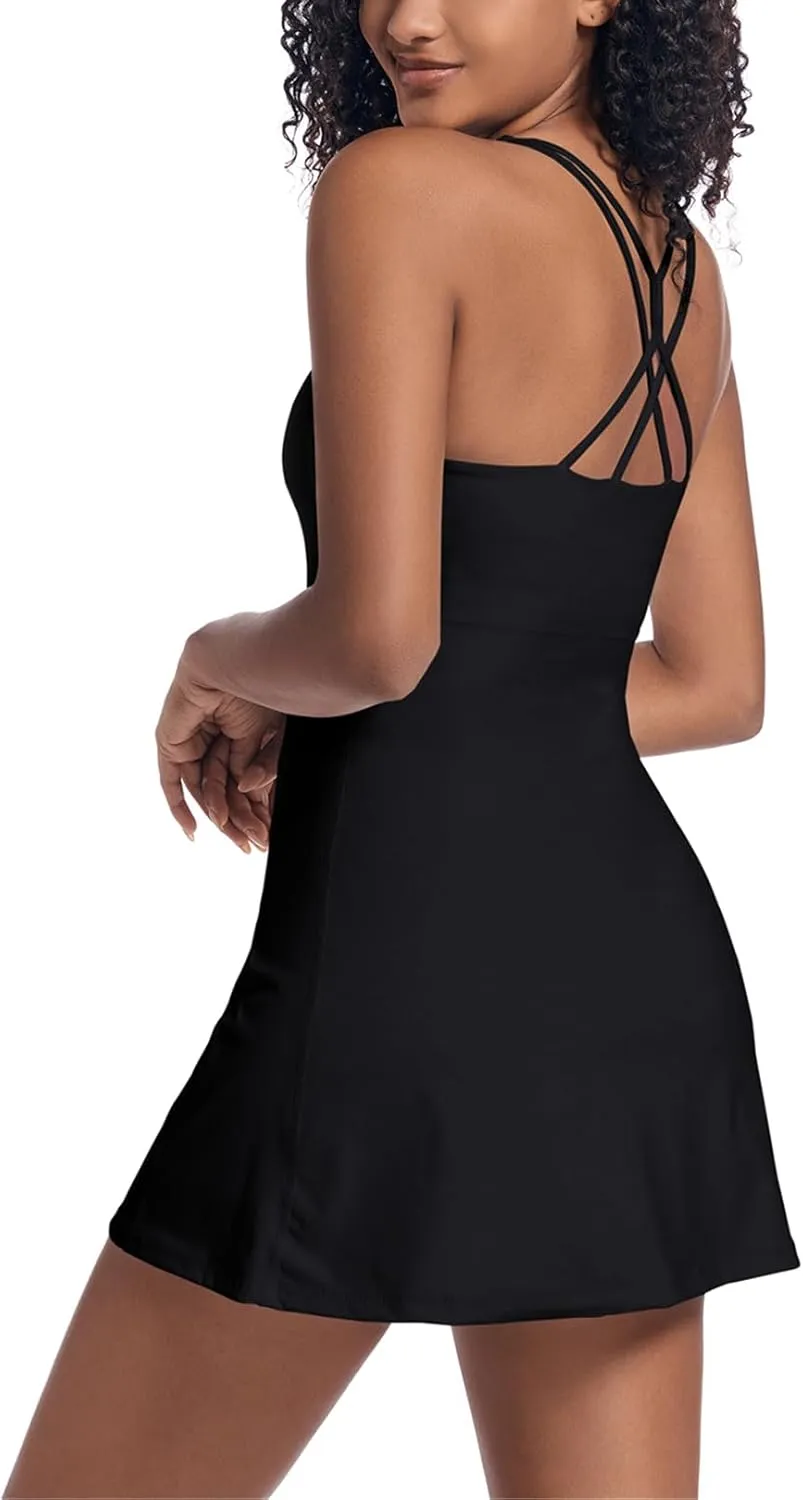Tennis Dress for Women Workout Dress with Built-in Bra & Shorts Pockets for Athletic Exercise Golf