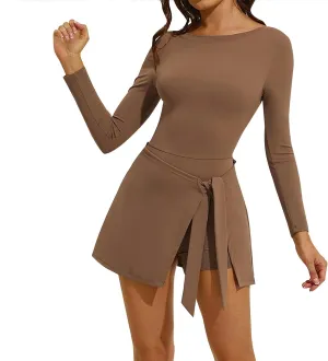 Tennis Dresses for Women Long Sleeve Wrap Skirt with Built in Shorts Golf Athletic Dress Active Workout Skort Dress