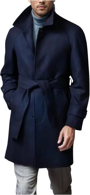 Trench Coat Men Classic Notched Collar Overcoat Warm Single Breasted Peacoat Elegant Long Jacket Overcoat
