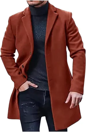 Trench Coat Men Classic Notched Lapel Overcoat Winter Single Breasted Peacoat Warm Long Jacket Overcoat
