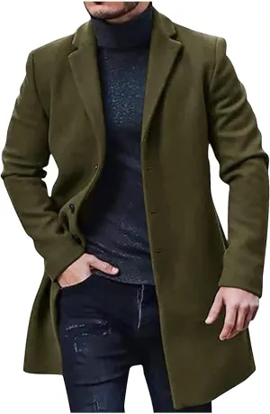 Trench Coat Men Classic Notched Lapel Overcoat Winter Single Breasted Peacoat Warm Long Jacket Overcoat
