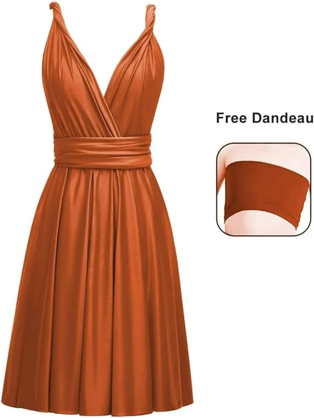 TTYBridal Short Infinity Dress with Bandeau,Midi Bridesmaid Convertible Dress,Elastic Wedding Multiway Twist Wrap Dress