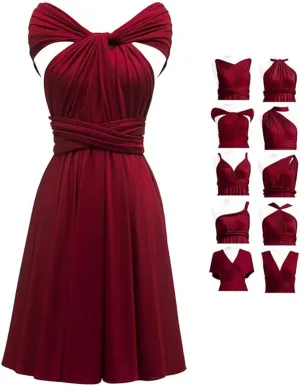 TTYBridal Short Infinity Dress with Bandeau,Midi Bridesmaid Convertible Dress,Elastic Wedding Multiway Twist Wrap Dress