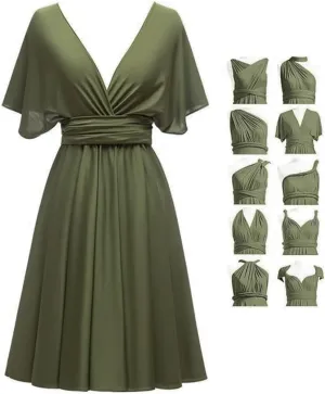 TTYBridal Short Infinity Dress with Bandeau,Midi Bridesmaid Convertible Dress,Elastic Wedding Multiway Twist Wrap Dress