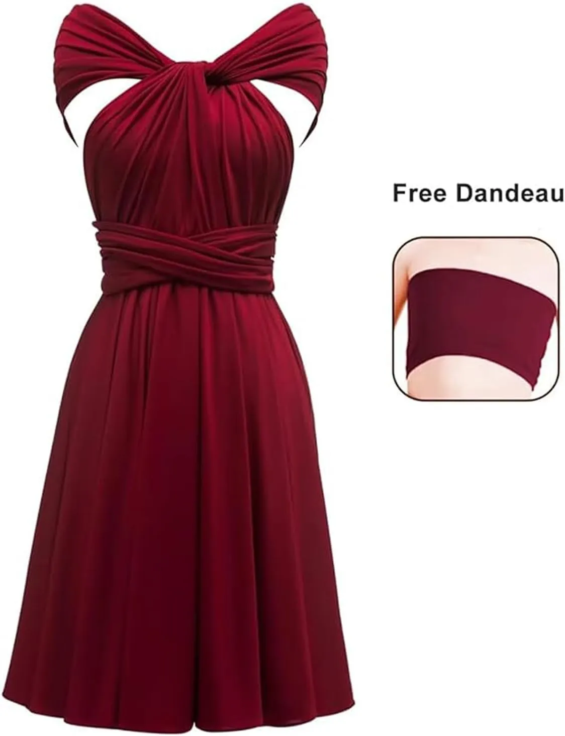 TTYBridal Short Infinity Dress with Bandeau,Midi Bridesmaid Convertible Dress,Elastic Wedding Multiway Twist Wrap Dress