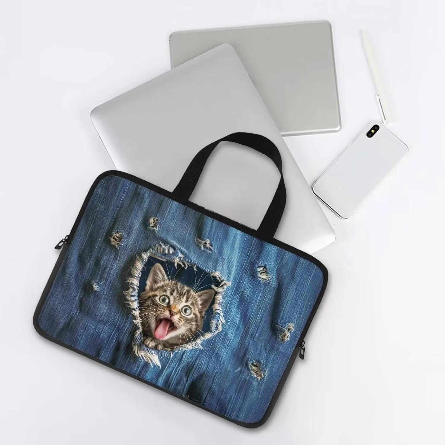 Uasibuni Stylish Laptop Bag for 15-17In Laptops, Cute Laptop Sleeve Bag, Black, Modern, Floral Pattern, Unisex-Adults