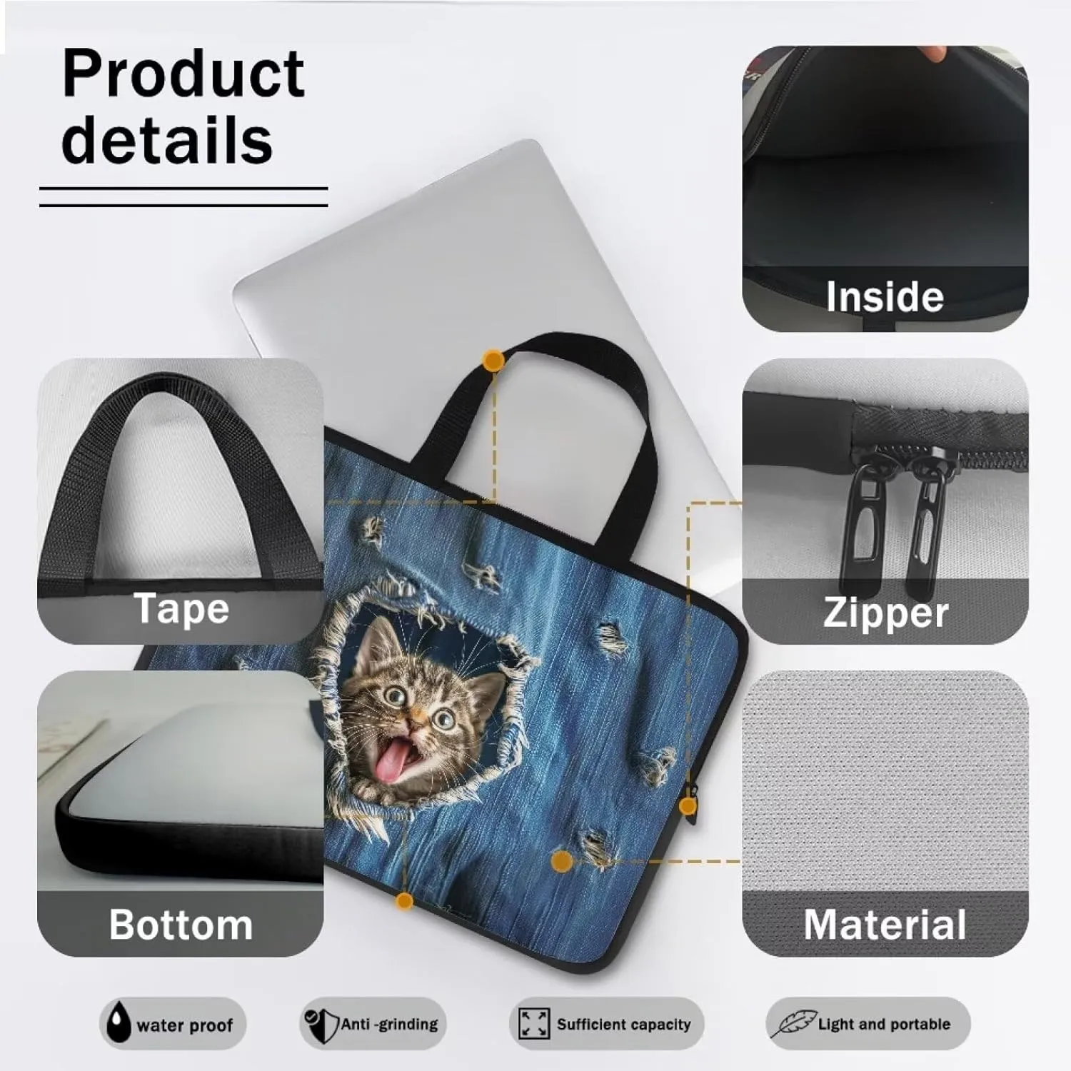 Uasibuni Stylish Laptop Bag for 15-17In Laptops, Cute Laptop Sleeve Bag, Black, Modern, Floral Pattern, Unisex-Adults