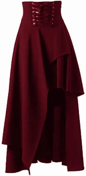 Uillui Women's Vintage Punk Gothic Skirt Lace-Up Split Midi Skirt Steampunk Gothic Pleated Skirt Victorian Pirate Wrap Skirt