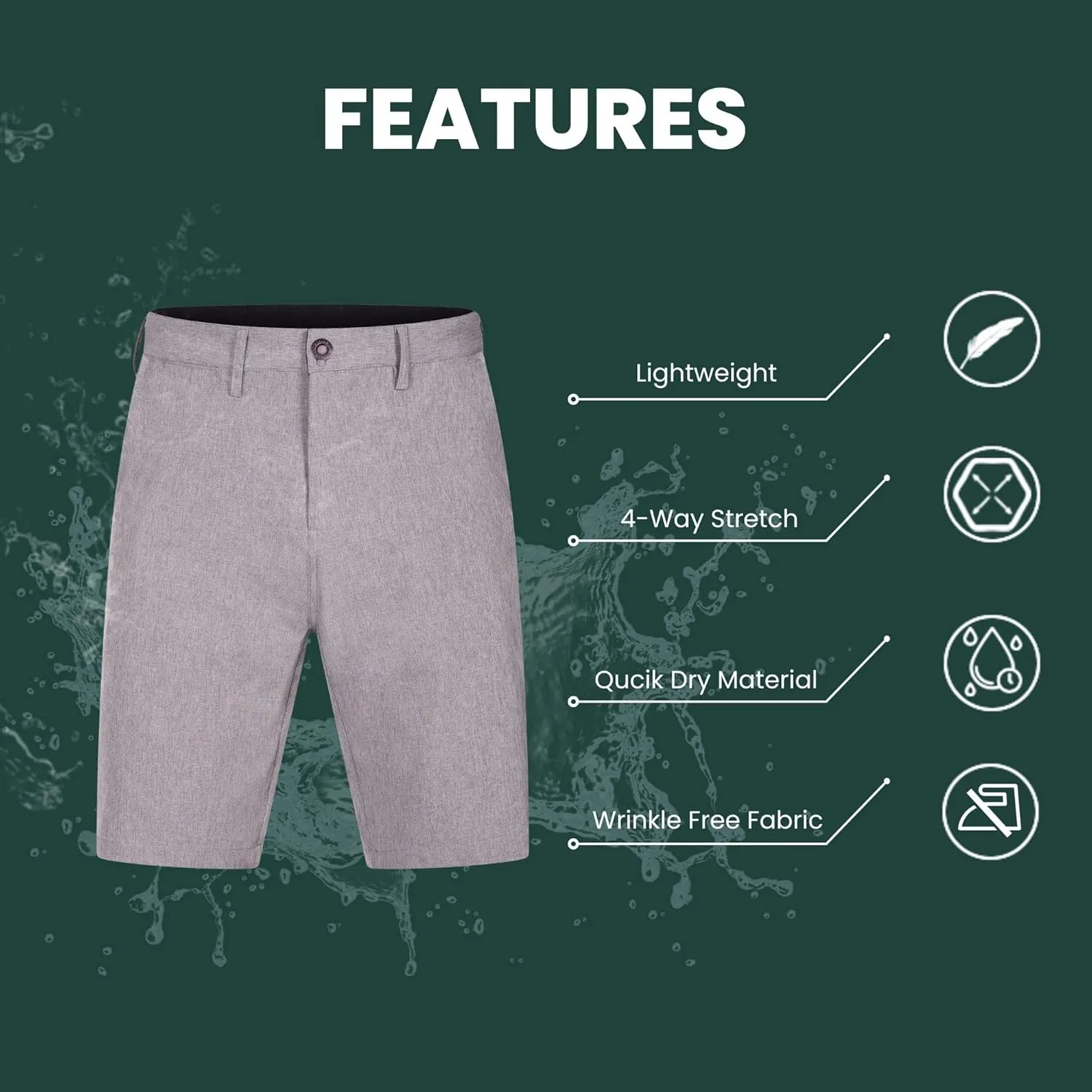 Visive Boys Hybrid Golf Shorts, Blue, Size 22-30, Modern Classic Fit, Quick Dry, 2 Pockets