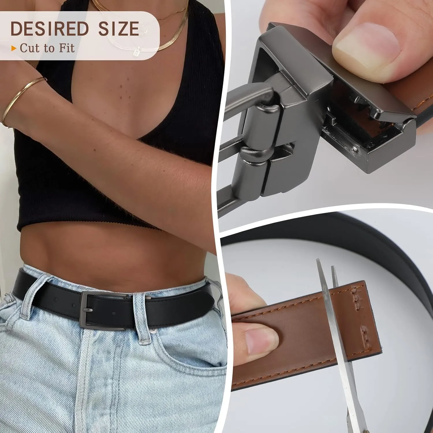 VONMELLI Reversible Belt for Women Leather Belts for Jeans Pants Fashion Ladies Dress Belt Trim to Fit