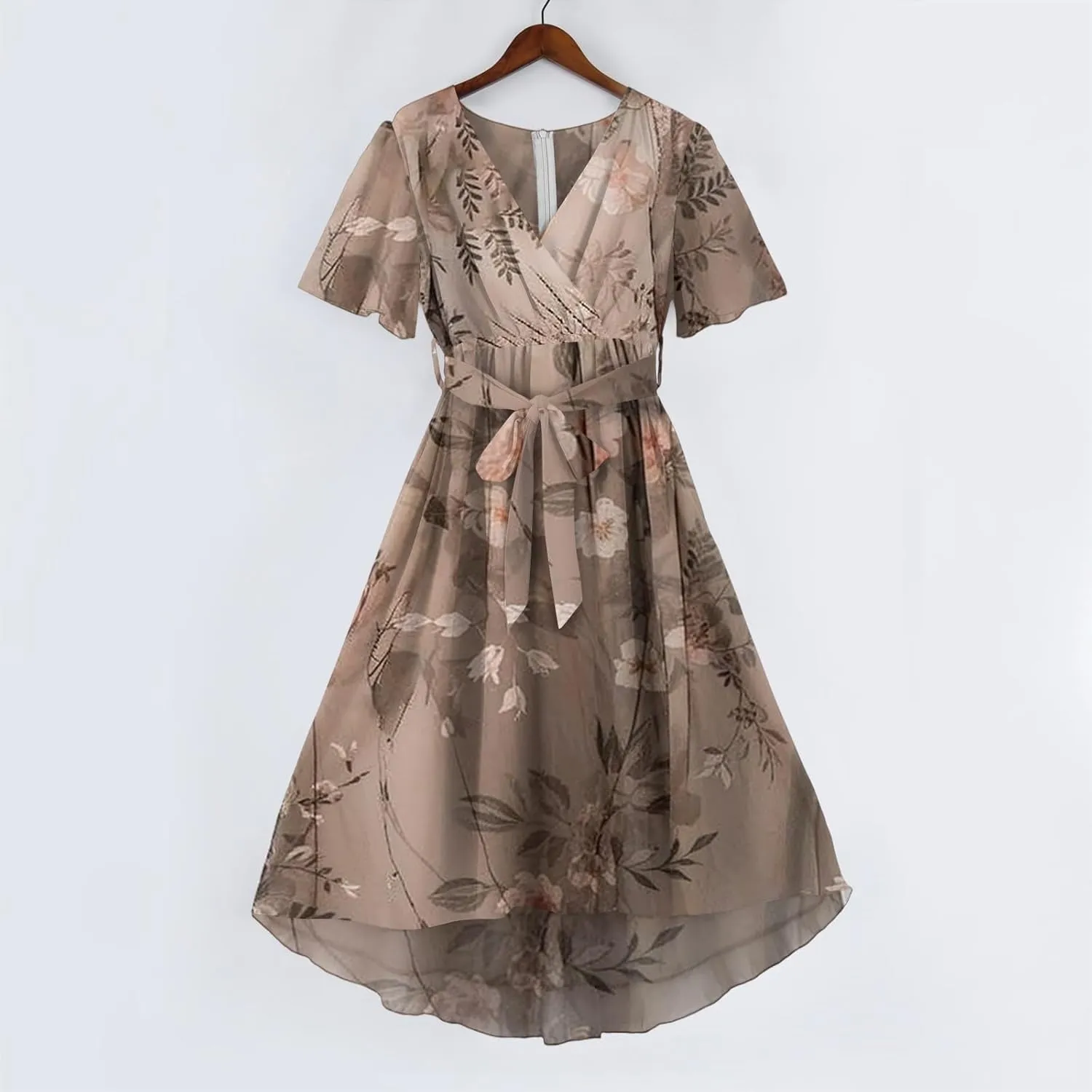 Wedding Guest Dress,Prom Cocktail Summer Sexy Dresses for Women Wrap Flowy Chiffon Womens Midi Dress