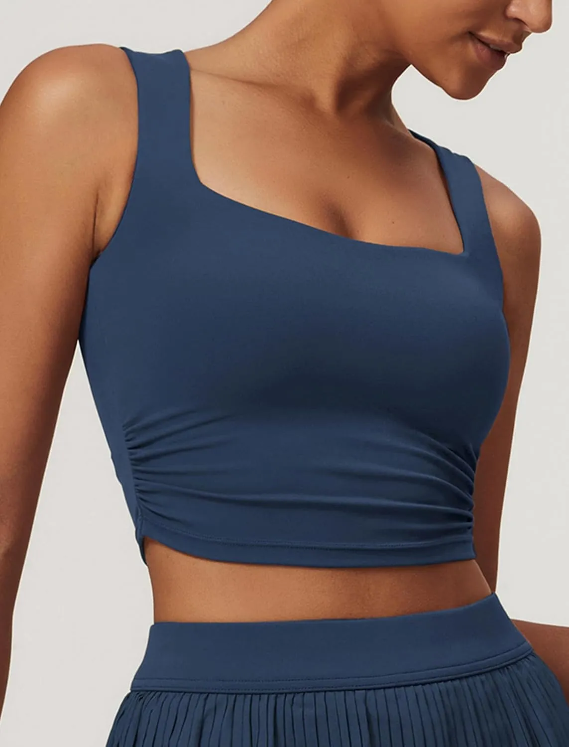 Women 2 Piece Tennis Dresses High Waisted Pleated Skirt Sets Sleeveless Racerback Padded Crop Top Seamless Golf Outfits