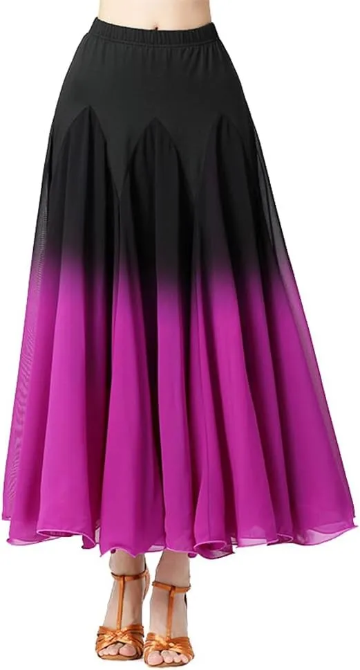 Women Ballroom Modern Dance Swing Skirt Long Flowy Satin Maxi for Latin Ballet Belly Dance Halloween Christmas Performance