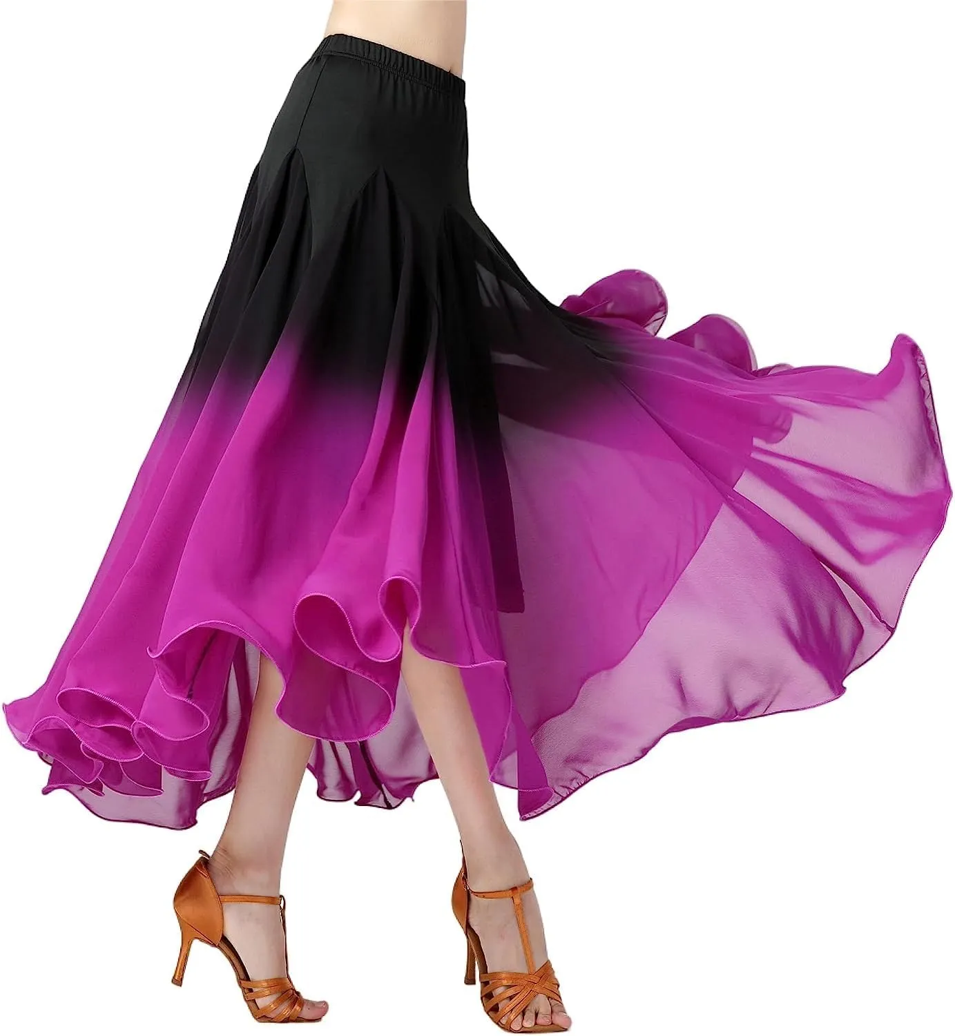 Women Ballroom Modern Dance Swing Skirt Long Flowy Satin Maxi for Latin Ballet Belly Dance Halloween Christmas Performance