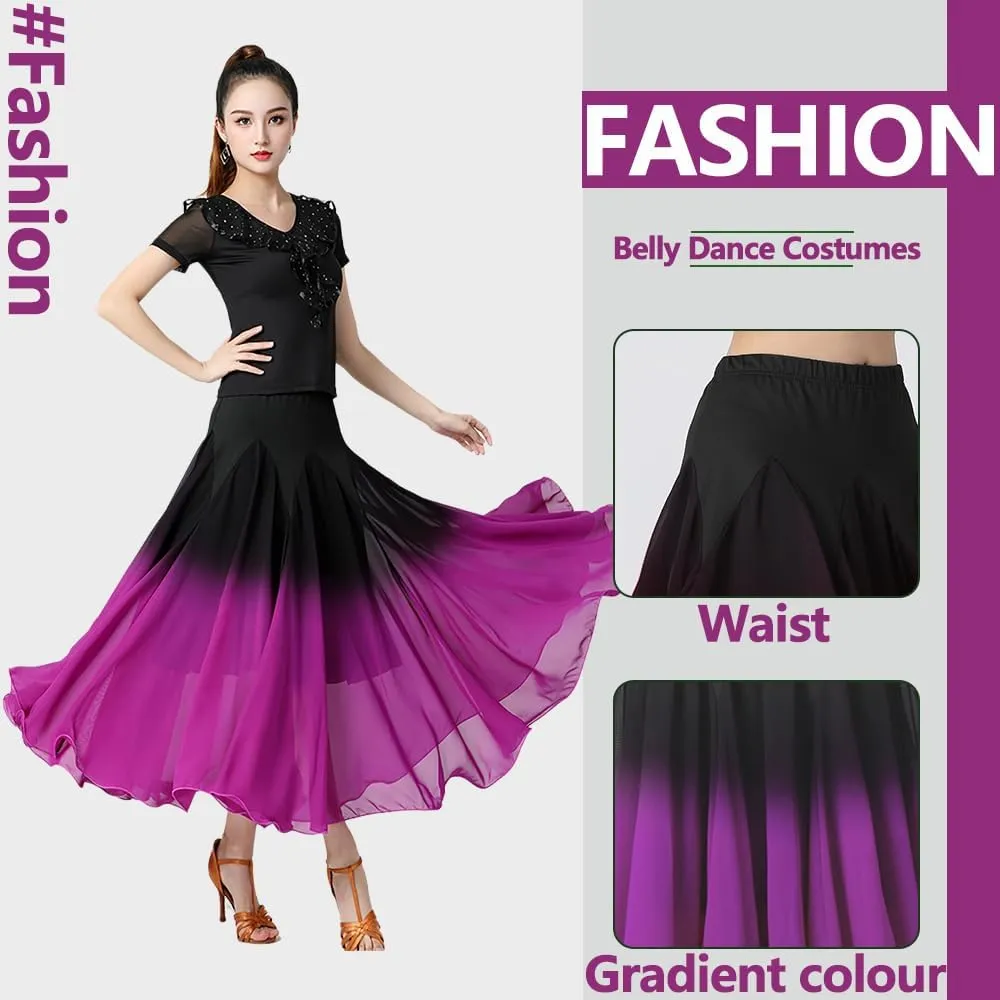Women Ballroom Modern Dance Swing Skirt Long Flowy Satin Maxi for Latin Ballet Belly Dance Halloween Christmas Performance