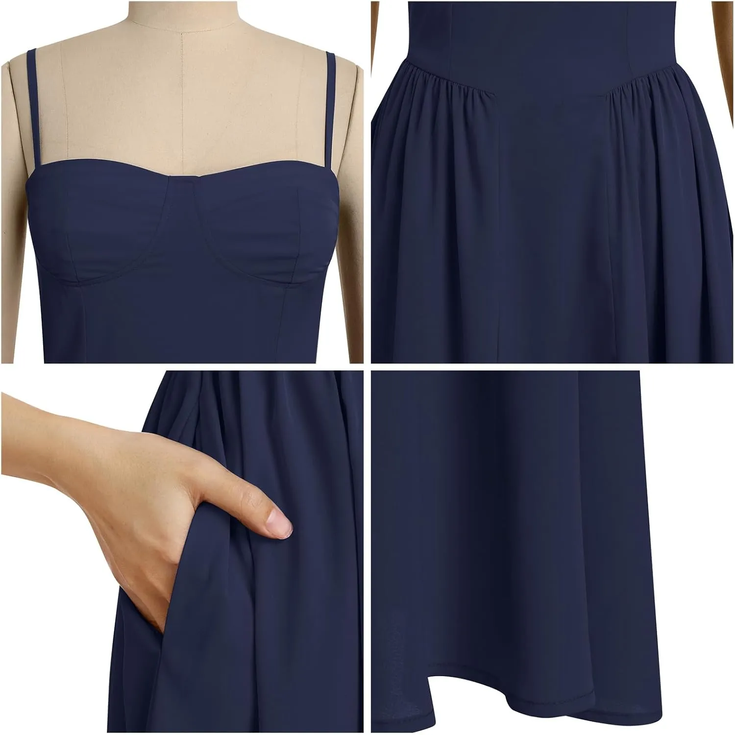 Women Floral Corset Dress Boho Spaghetti Strap Lace Up Casual Midi Dresses with Pockets Low Cut Flowy Bustier Sundress