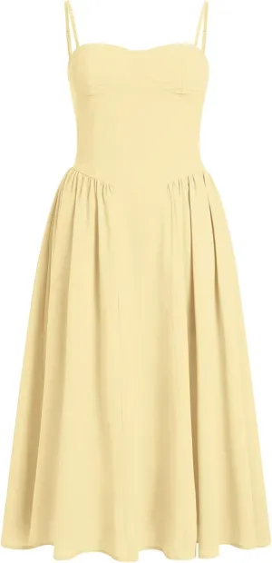 Women Floral Corset Dress Boho Spaghetti Strap Lace Up Casual Midi Dresses with Pockets Low Cut Flowy Bustier Sundress