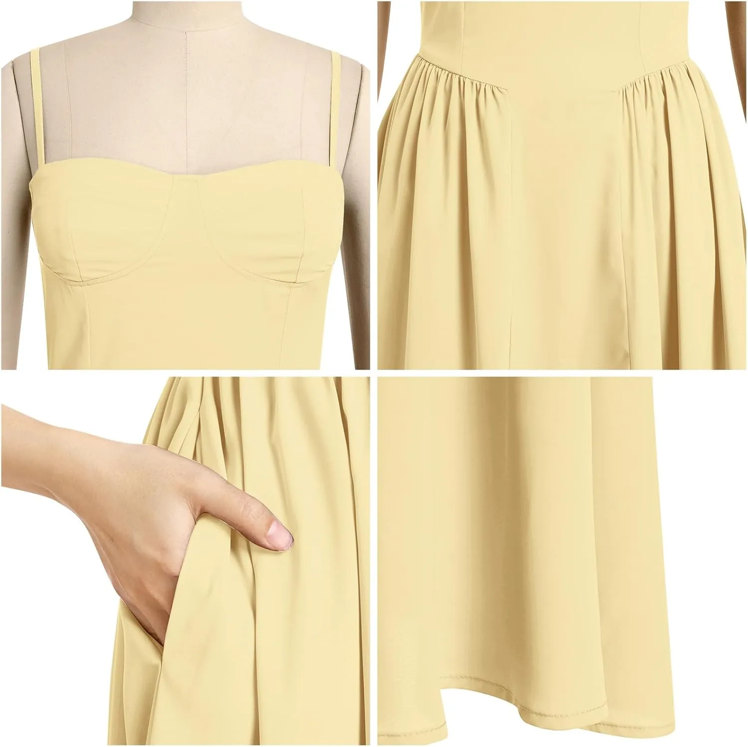 Women Floral Corset Dress Boho Spaghetti Strap Lace Up Casual Midi Dresses with Pockets Low Cut Flowy Bustier Sundress