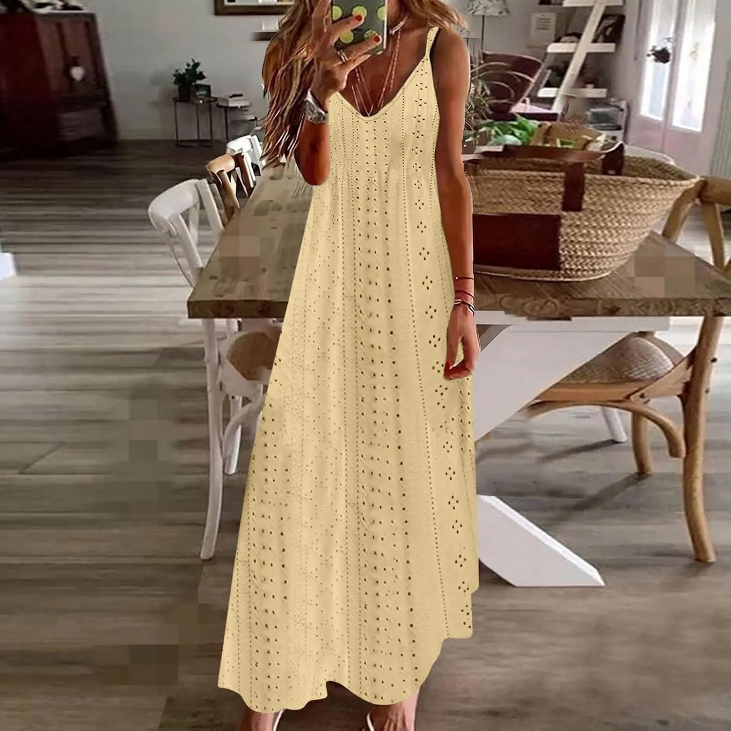 Women Floral Spaghetti Strap Sundress Casual Summer Long Maxi Dress Vneck Sexy Boho Dresses Trendy Beach Clothes Maxi Dresses