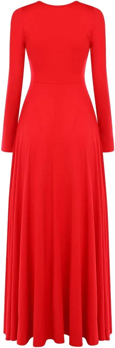 Women Metallic Bi Color Liturgical Praise Dance Dress Long Sleeve Lyrical Dancewear Church Maxi Robe Worship Costume