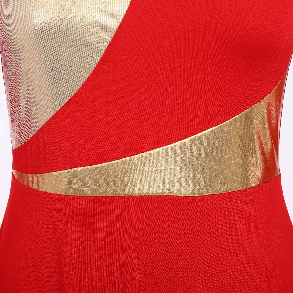 Women Metallic Bi Color Liturgical Praise Dance Dress Long Sleeve Lyrical Dancewear Church Maxi Robe Worship Costume