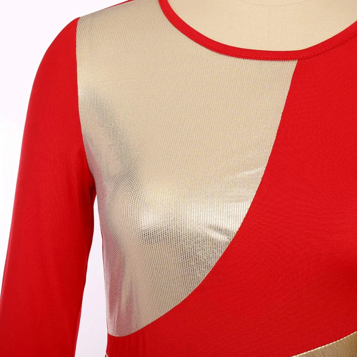 Women Metallic Bi Color Liturgical Praise Dance Dress Long Sleeve Lyrical Dancewear Church Maxi Robe Worship Costume