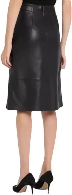 Women Minimalist Classic Lambskin Pencil Skirt Genuine Sheepskin Burgundy Midi Side Belt Slit Short Skirt