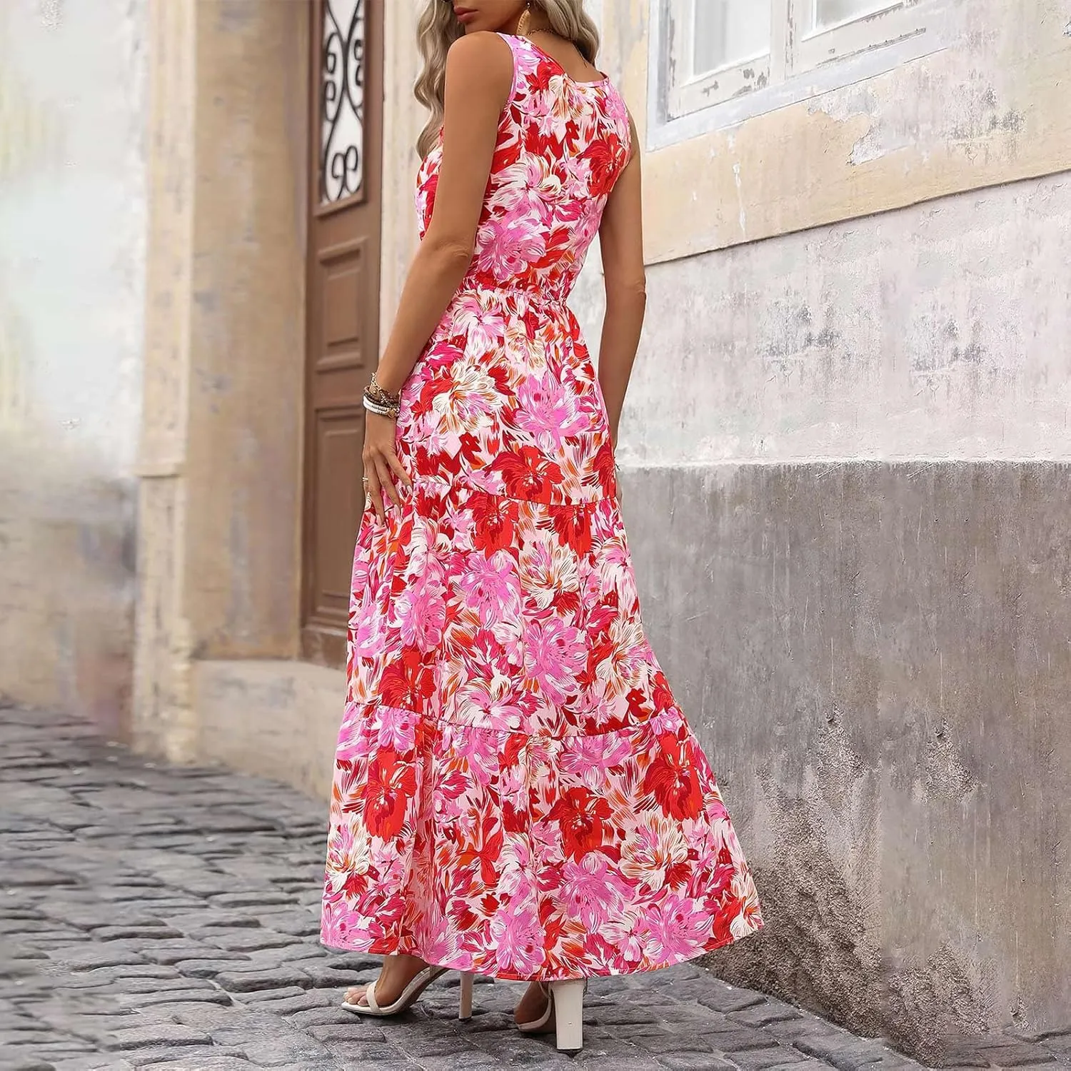 Women Summer Dresses Casual Sleeveless Maxi Dresses Cute Flowy Floral Dress Boho Long Dress Hawaiian Beach Dress