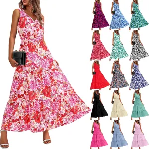 Women Summer Dresses Casual Sleeveless Maxi Dresses Cute Flowy Floral Dress Boho Long Dress Hawaiian Beach Dress