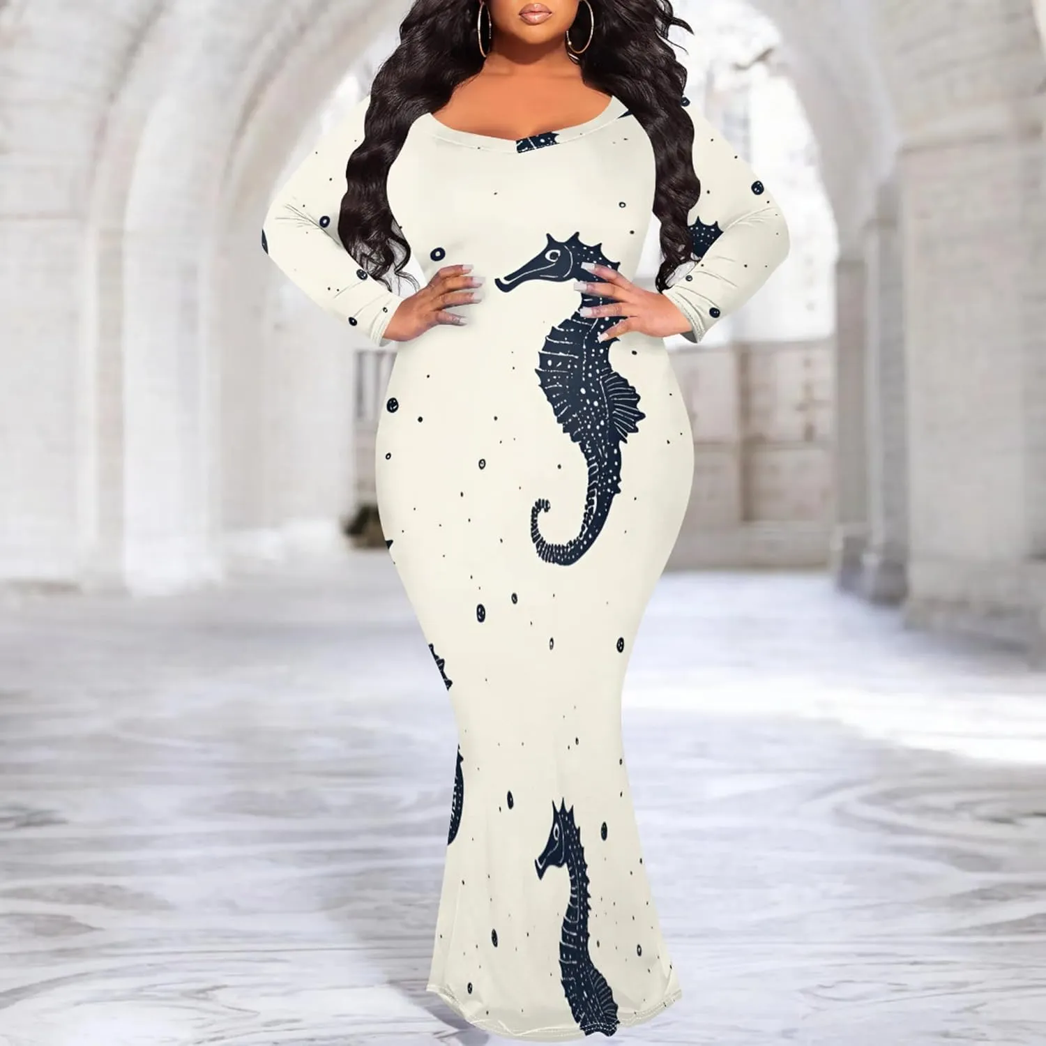 Women's 2024 Autumn Wrap Floor Length Dresses Long Sleeve Trendy Elegant Mermaid Party Casual Sexy Bodycon Long Maxi Dress