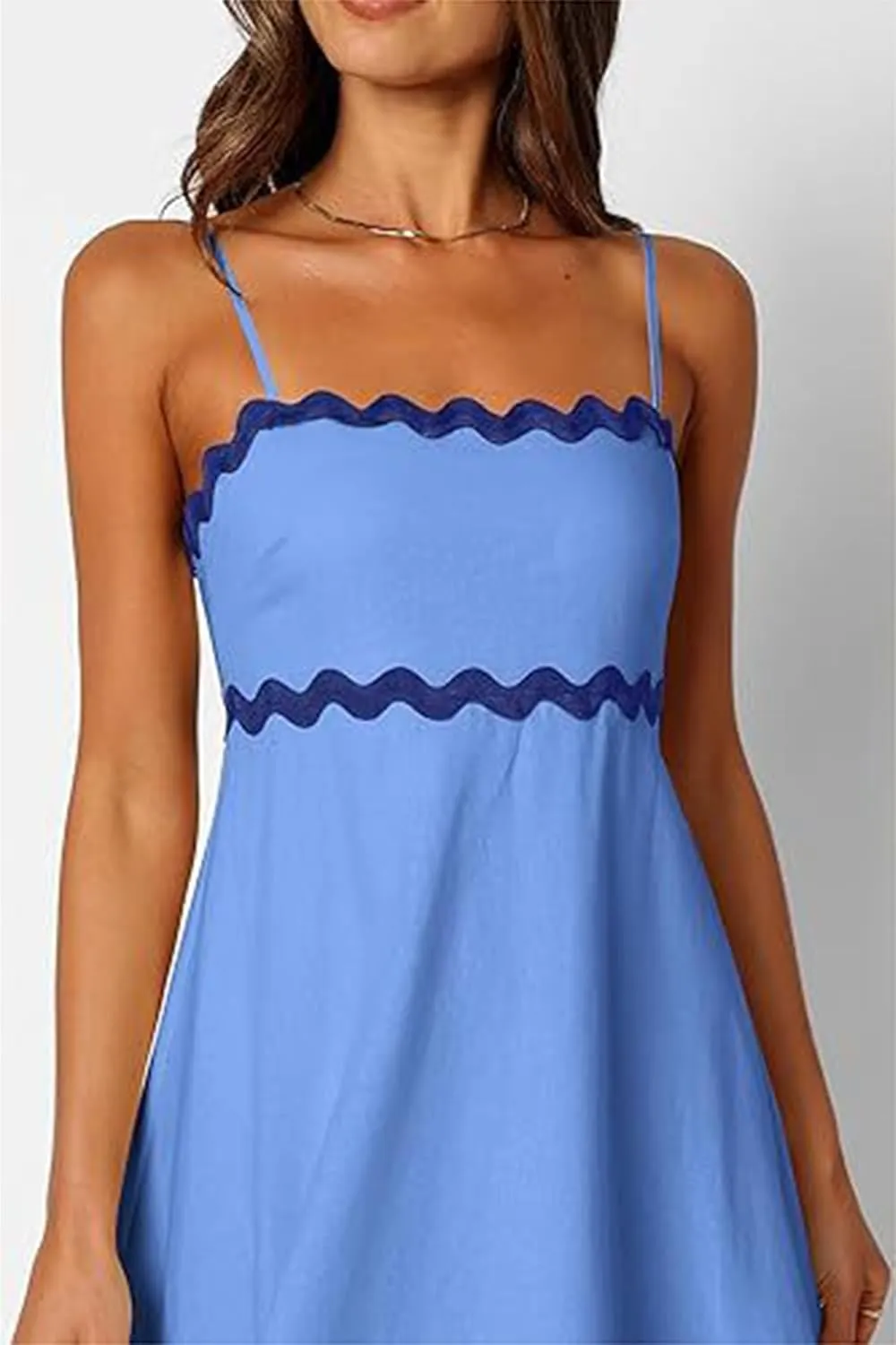 Women's 2024 Summer Spaghetti Straps Sleeveless Backless Sundress Flowy Smocked Lace Swing A Line Midi Dress