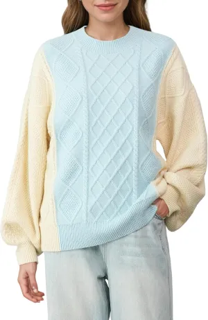 Women's Cable Knit Sweater Oversized Chunky Pullover - Soft Acrylic-Alpaca Blend Winter Crewneck (Pink/Green/2 More)