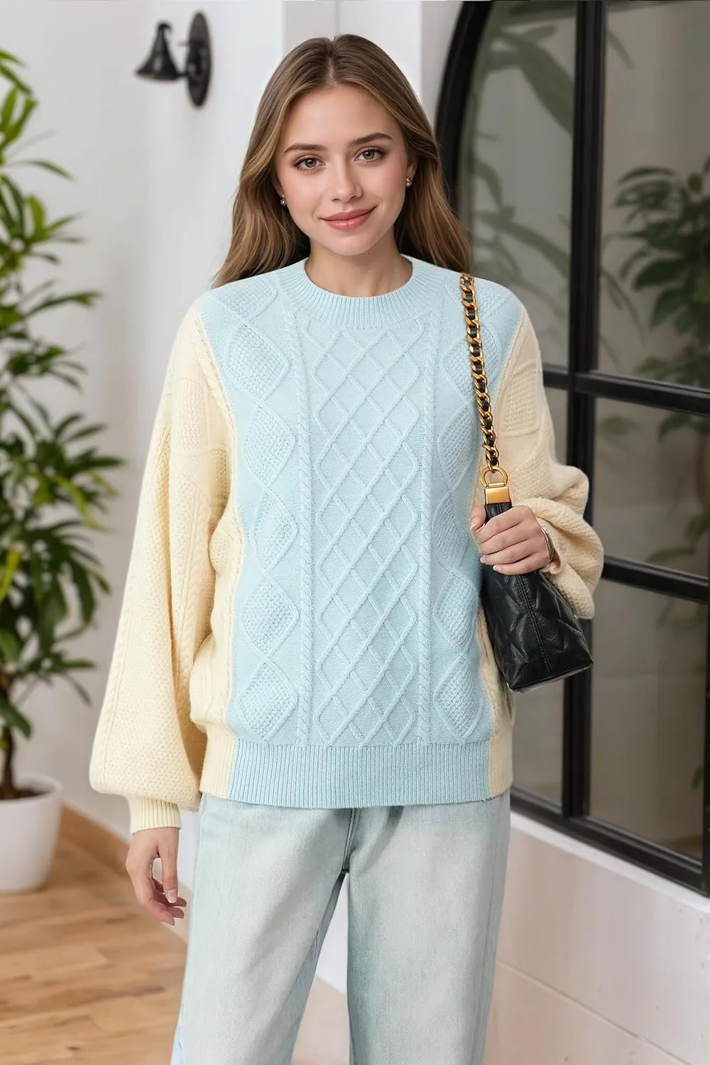 Women's Cable Knit Sweater Oversized Chunky Pullover - Soft Acrylic-Alpaca Blend Winter Crewneck (Pink/Green/2 More)