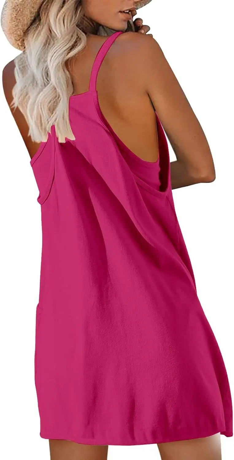 Womens Casual Athletic Dresses Built in Shorts with Pockets Tennis Workout Sleeveless Romper Dress Summer Jumpsuit