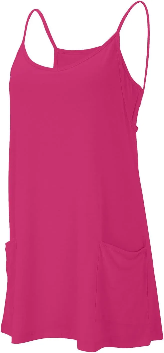 Womens Casual Athletic Dresses Built in Shorts with Pockets Tennis Workout Sleeveless Romper Dress Summer Jumpsuit