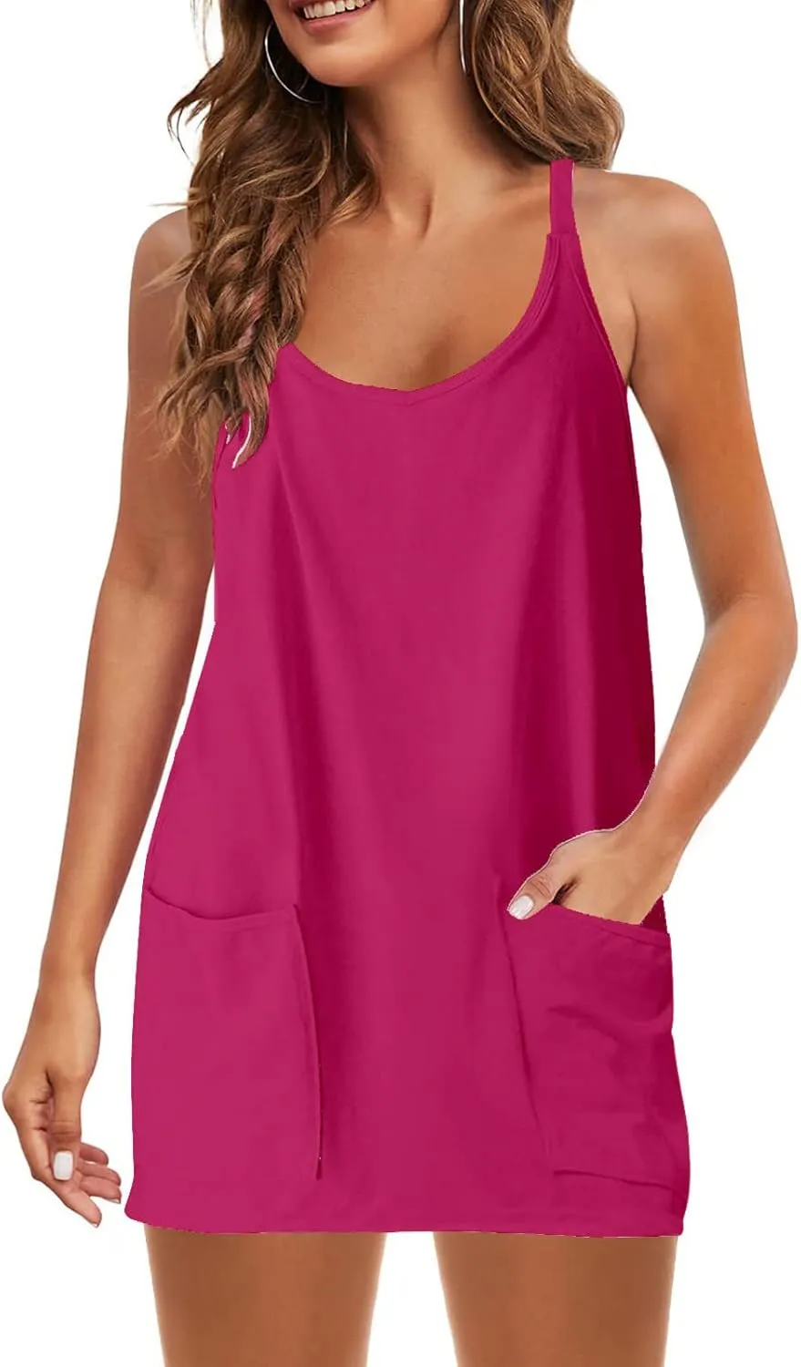 Womens Casual Athletic Dresses Built in Shorts with Pockets Tennis Workout Sleeveless Romper Dress Summer Jumpsuit