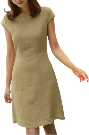 Womens Cotton and Linen Sundresses Casual Summer Beach Dress Vacation 2024 Crew Neck Short Sleeve T Shirt Dress