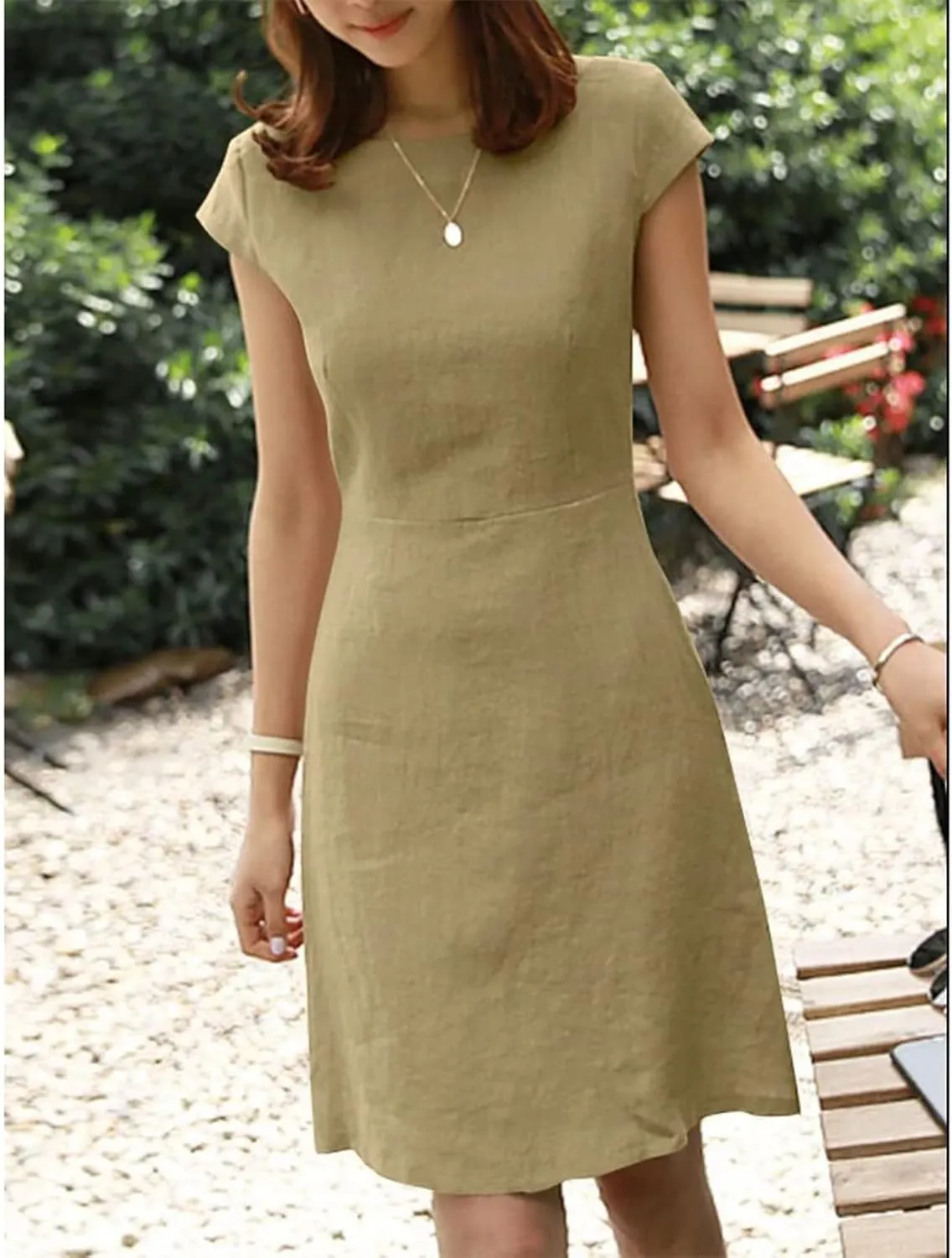Womens Cotton and Linen Sundresses Casual Summer Beach Dress Vacation 2024 Crew Neck Short Sleeve T Shirt Dress
