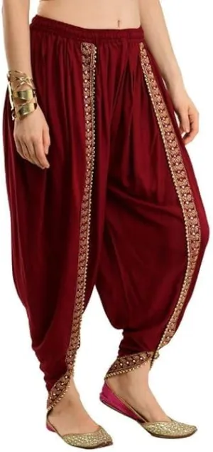 Women's Dhoti Harem Pants with Embroidered Detail, Black, Free Size 28-36 Waist