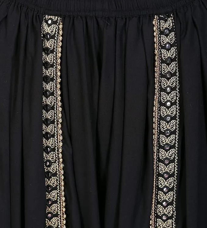 Women's Dhoti Harem Pants with Embroidered Detail, Black, Free Size 28-36 Waist