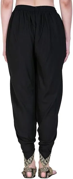 Women's Dhoti Harem Pants with Embroidered Detail, Black, Free Size 28-36 Waist