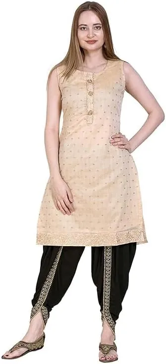 Women's Dhoti Harem Pants with Embroidered Detail, Black, Free Size 28-36 Waist