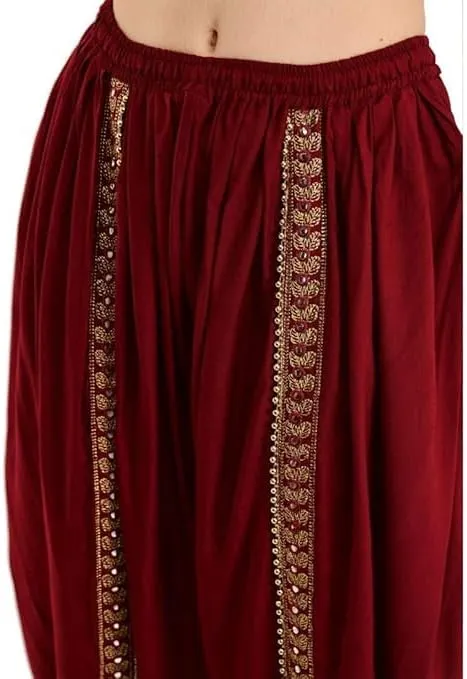Women's Dhoti Harem Pants with Embroidered Detail, Black, Free Size 28-36 Waist