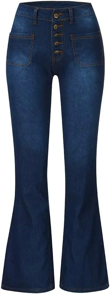 Women's Flare Bell Bottom Jeans High Waisted Casual Trendy Y2K Denim Pants Pocket Stretchy Sexy Classic Bootcut Pant