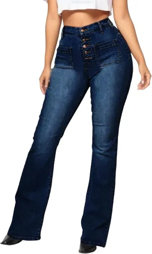 Women's Flare Bell Bottom Jeans High Waisted Casual Trendy Y2K Denim Pants Pocket Stretchy Sexy Classic Bootcut Pant